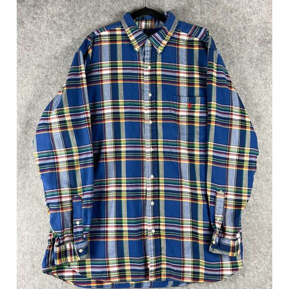 Polo Ralph Lauren Flannel Shirt Mens 2XLT Plaid Button Down Performance Preppy - Picture 1 of 13